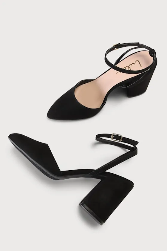Marikoy Black Suede Pointed-Toe Ankle Strap Heels sold by Lulus product image thumbnail 4