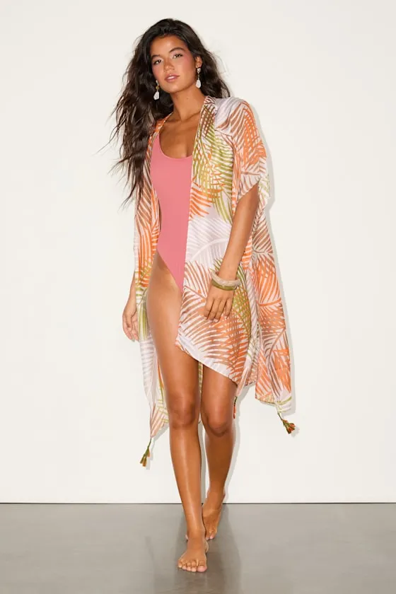 Gianella Taupe Multi Palm Leaf Swim Cover-Up Shawl sold by Lulus product image thumbnail 2