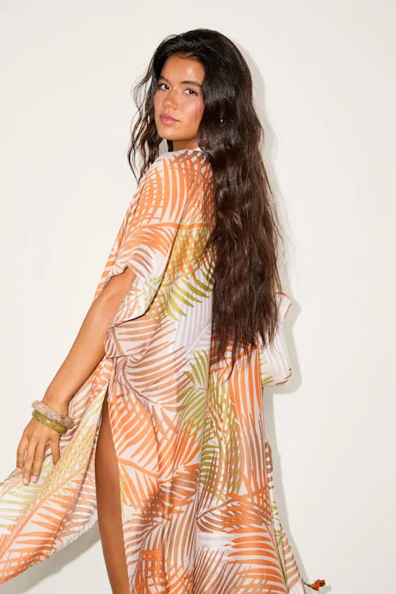 Gianella Taupe Multi Palm Leaf Swim Cover-Up Shawl sold by Lulus product image thumbnail 3