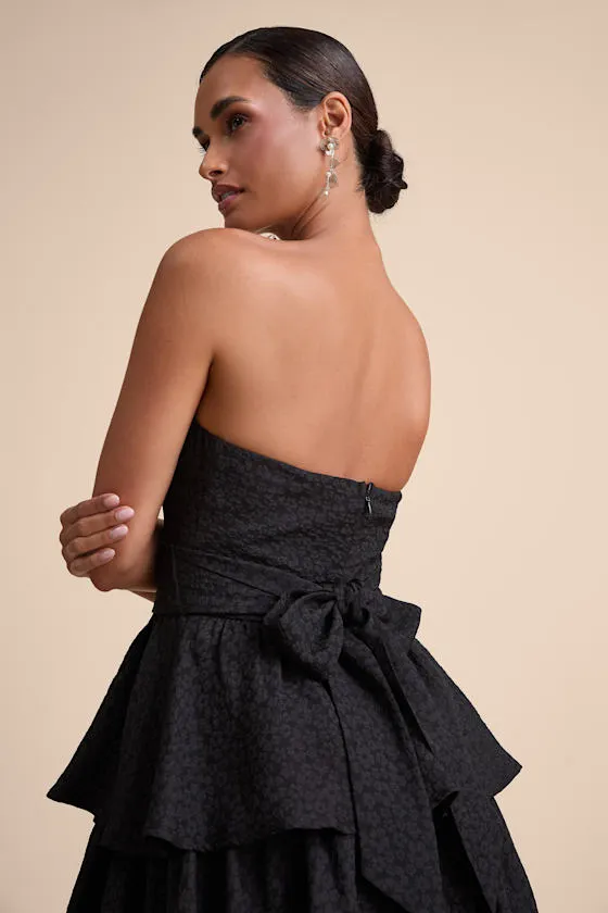 Truly Marvelous Black Jacquard Strapless Tiered Midi Dress sold by Lulus product image thumbnail 4