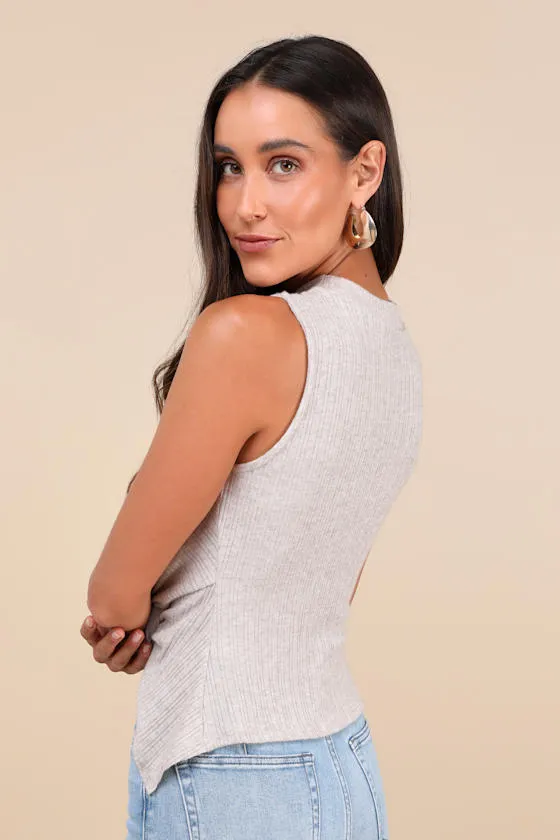 Trendy Minimalist Light Heather Grey Ribbed Knotted Tank Top sold by Lulus product image thumbnail 2