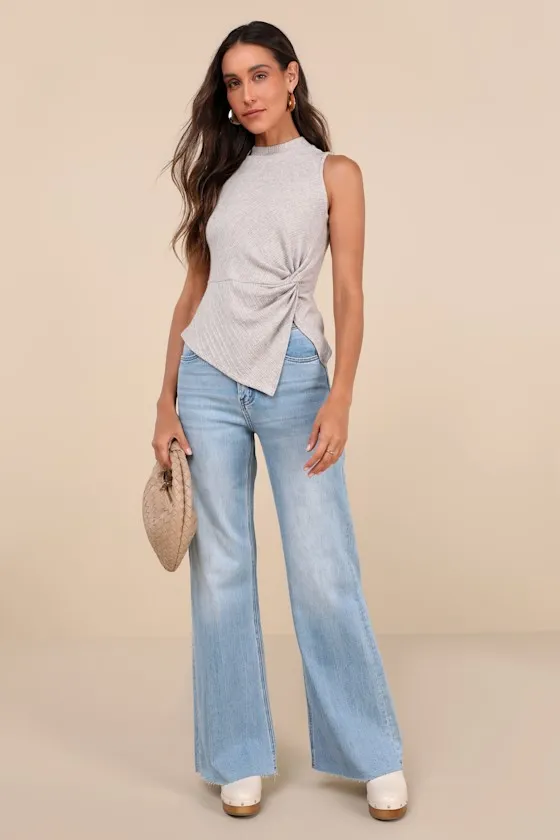 Trendy Minimalist Light Heather Grey Ribbed Knotted Tank Top sold by Lulus product image thumbnail 4