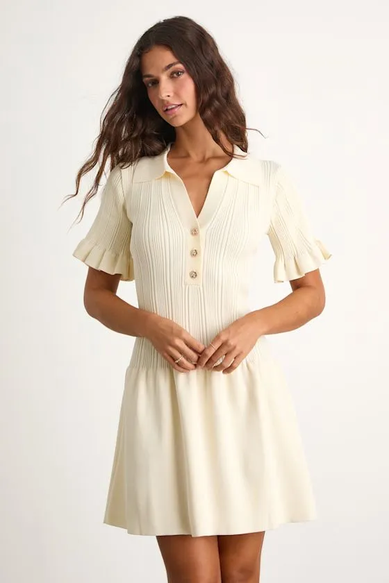 Yavina Cream Collared Skater Sweater Mini Dress sold by Lulus