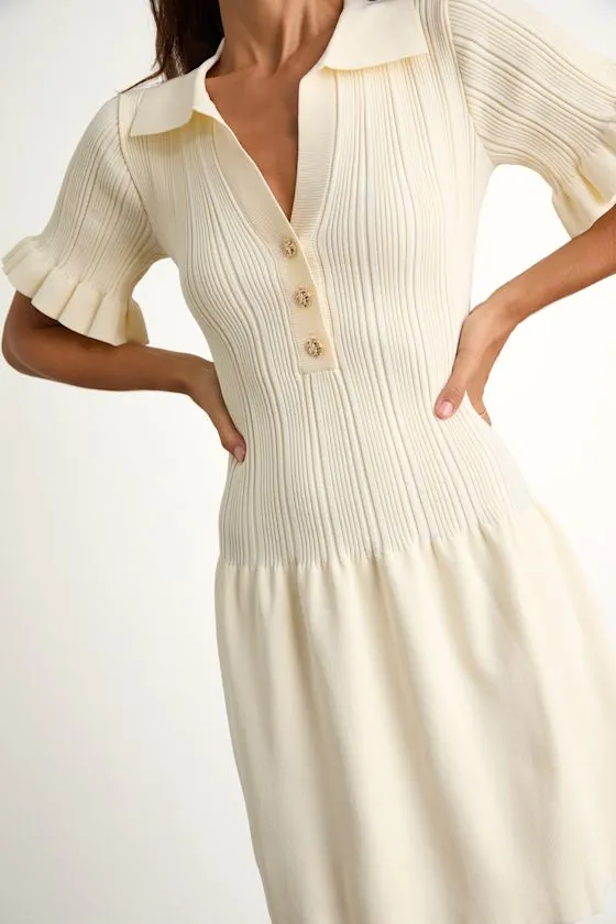 Yavina Cream Collared Skater Sweater Mini Dress sold by Lulus product image thumbnail 2