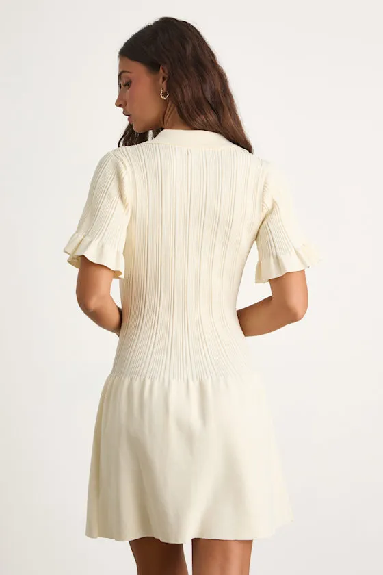 Yavina Cream Collared Skater Sweater Mini Dress sold by Lulus product image thumbnail 3