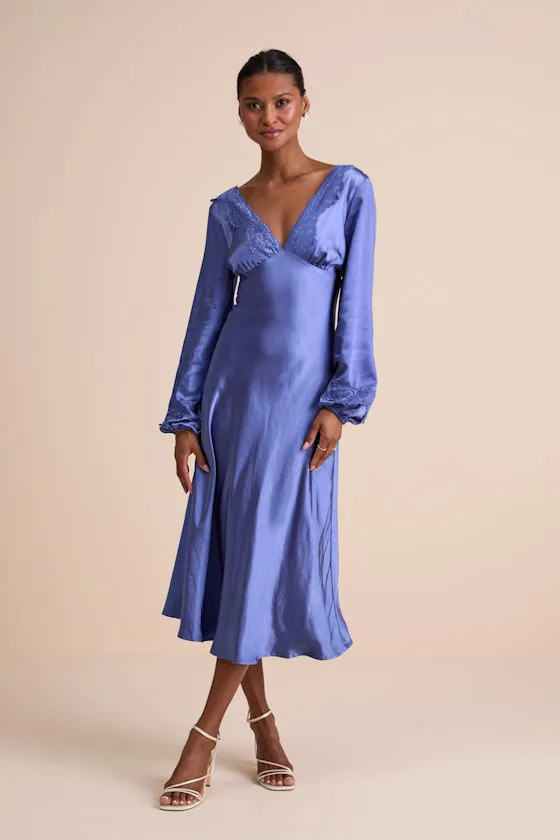 Illustrious Elegance Periwinkle Satin Long Sleeve Midi Dress sold by Lulus product image thumbnail 2