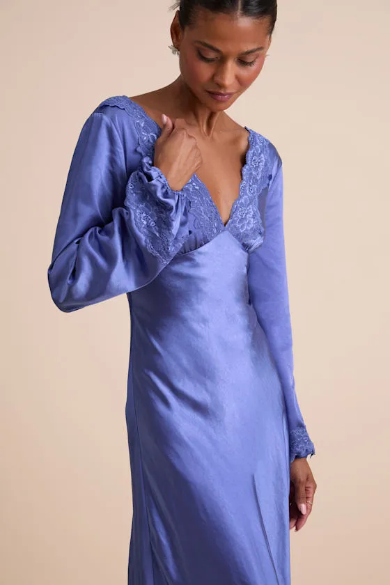 Illustrious Elegance Periwinkle Satin Long Sleeve Midi Dress sold by Lulus product image thumbnail 3
