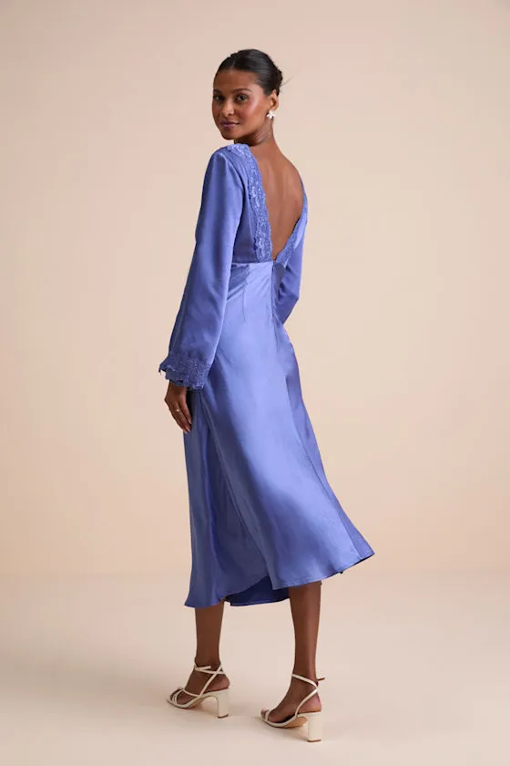 Illustrious Elegance Periwinkle Satin Long Sleeve Midi Dress sold by Lulus product image thumbnail 4