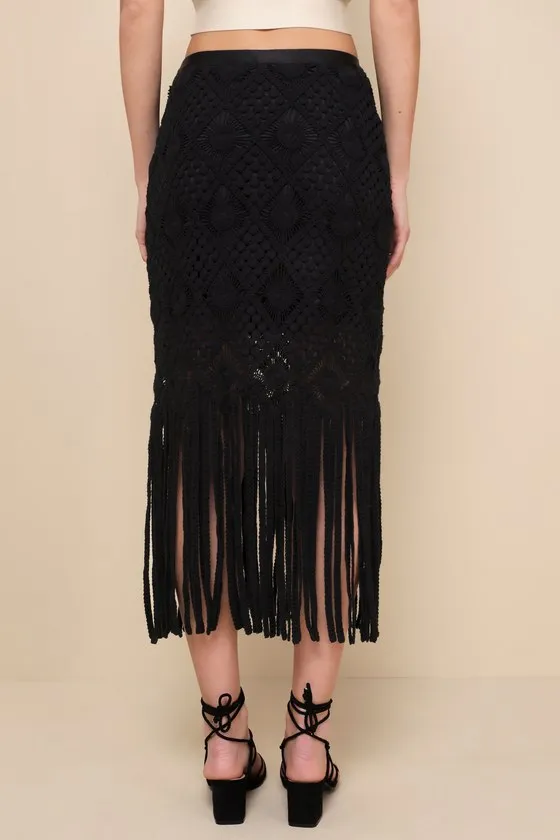 Enviable Summer Black Crochet Fringe Midi Skirt sold by Lulus product image thumbnail 3
