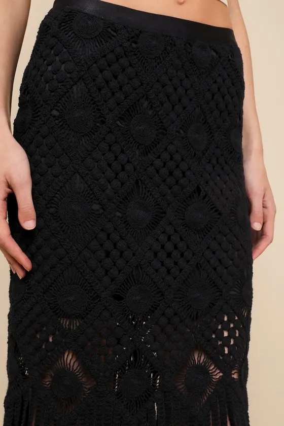 Enviable Summer Black Crochet Fringe Midi Skirt sold by Lulus product image thumbnail 4