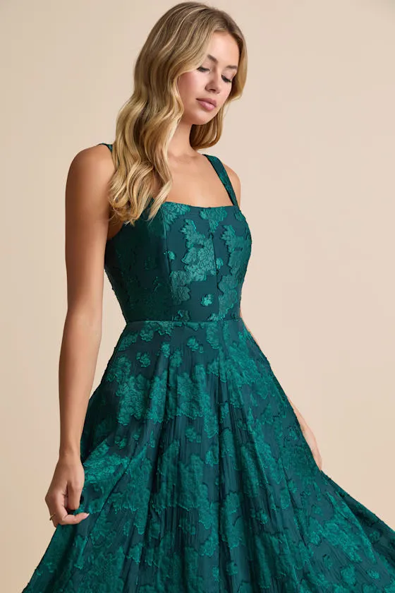Loira Emerald Burnout Jacquard Lace-Up Midi Dress sold by Lulus product image thumbnail 2