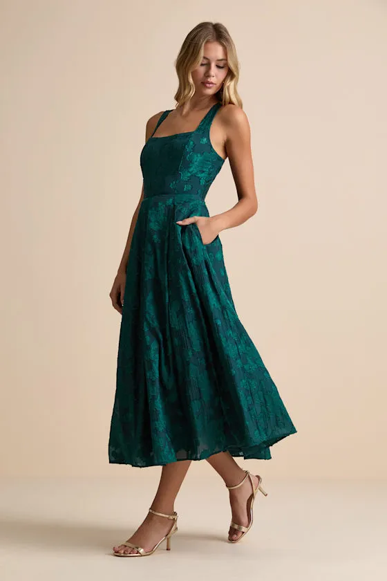 Loira Emerald Burnout Jacquard Lace-Up Midi Dress sold by Lulus product image thumbnail 4