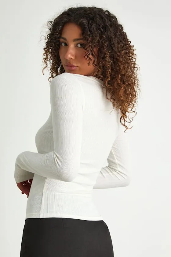 Essential Fit White Ribbed Knit Long Sleeve Top sold by Lulus product image thumbnail 3