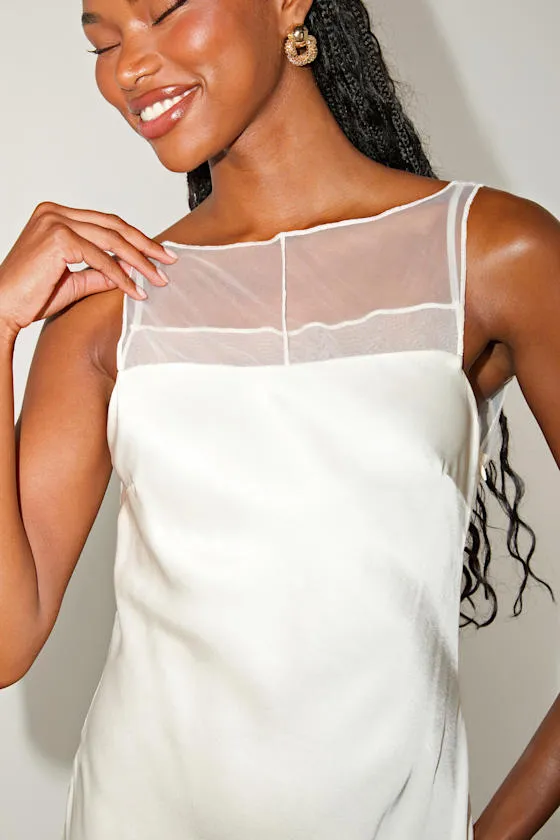 Ilhanna Ivory Satin Boat Neck Shift Mini Dress sold by Lulus product image thumbnail 2