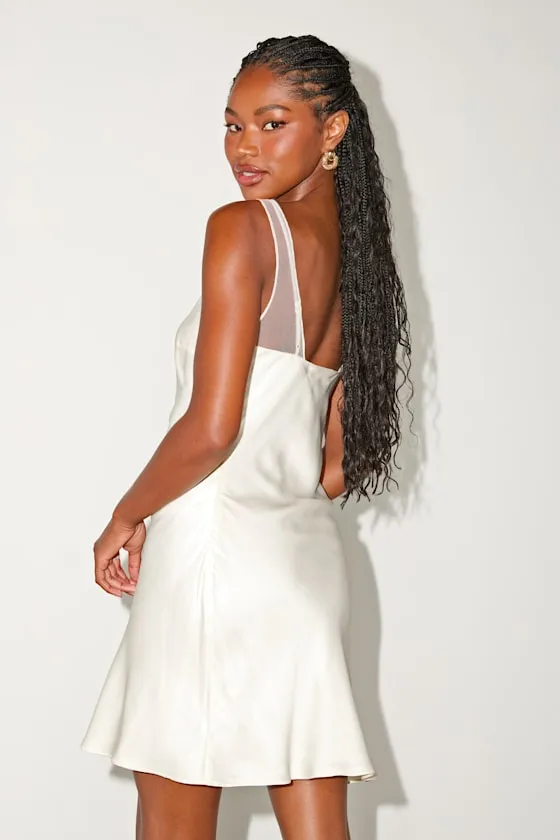 Ilhanna Ivory Satin Boat Neck Shift Mini Dress sold by Lulus product image thumbnail 3