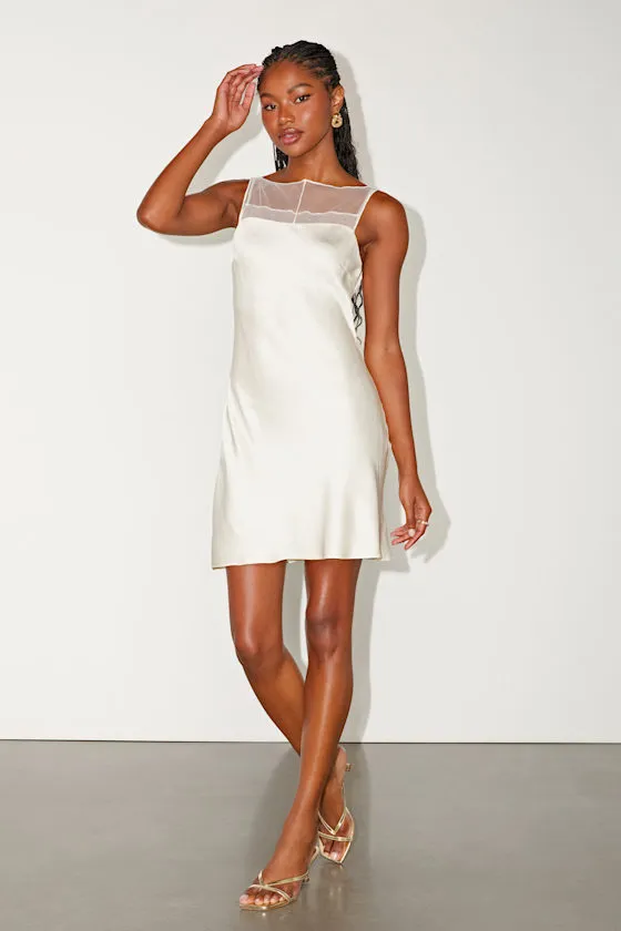 Ilhanna Ivory Satin Boat Neck Shift Mini Dress sold by Lulus product image thumbnail 4
