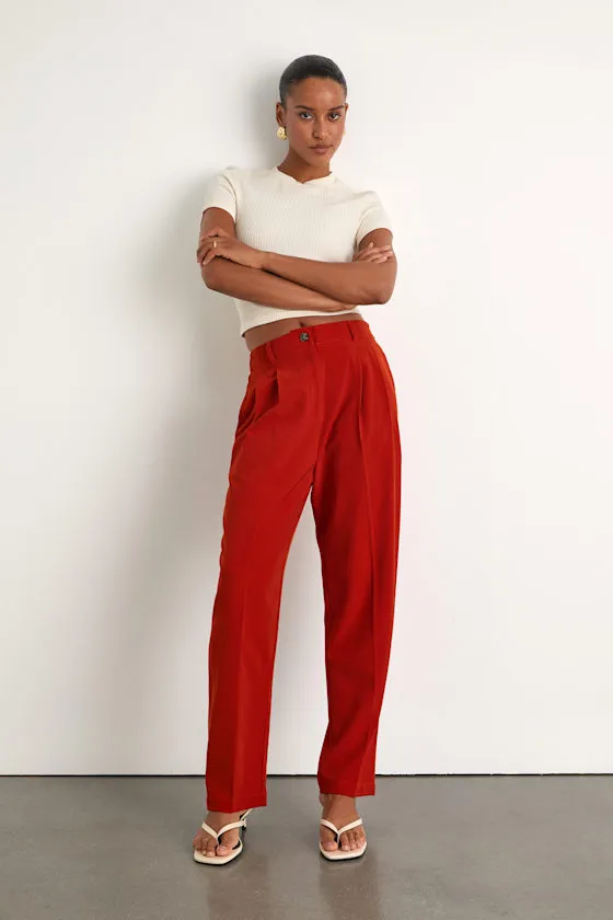 Sophisticated Company Rust Red Straight Leg Trouser Pants sold by Lulus