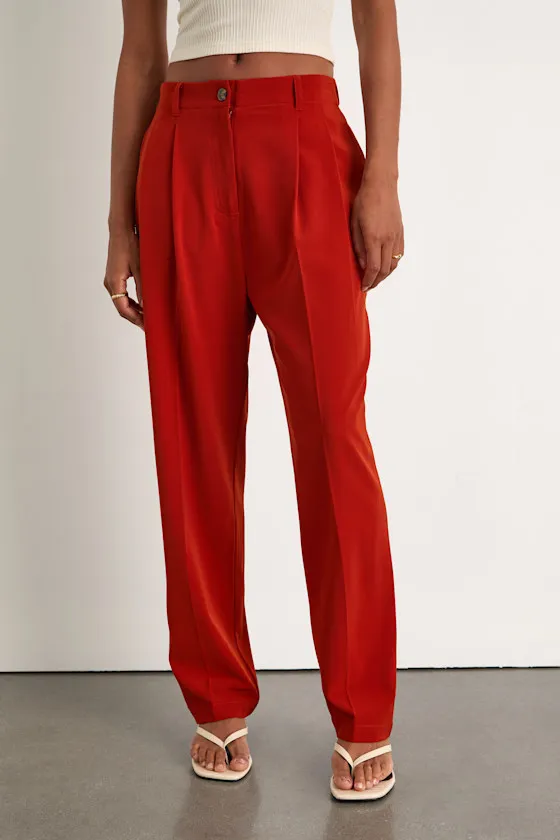 Sophisticated Company Rust Red Straight Leg Trouser Pants sold by Lulus product image thumbnail 2