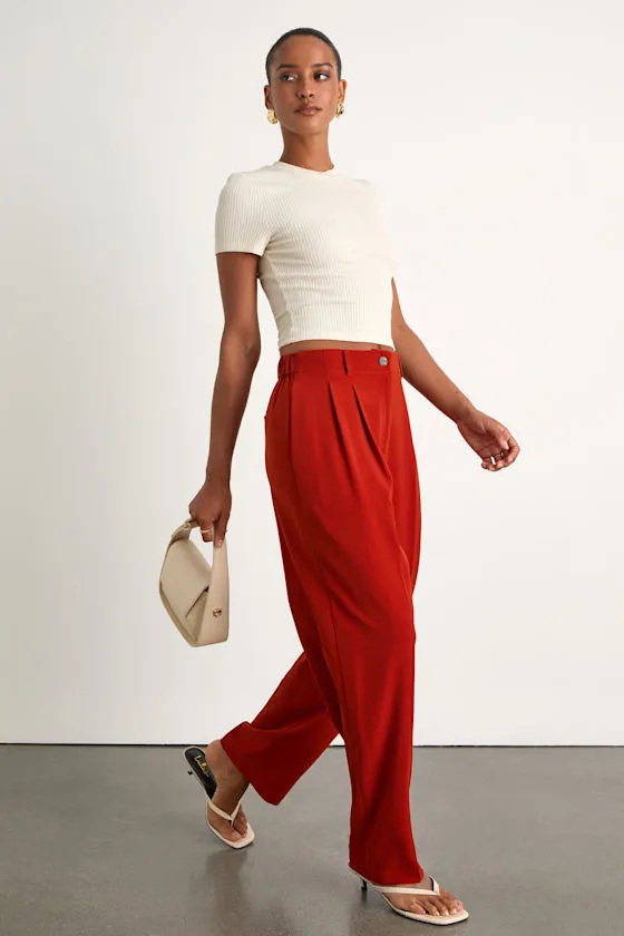Sophisticated Company Rust Red Straight Leg Trouser Pants sold by Lulus product image thumbnail 4