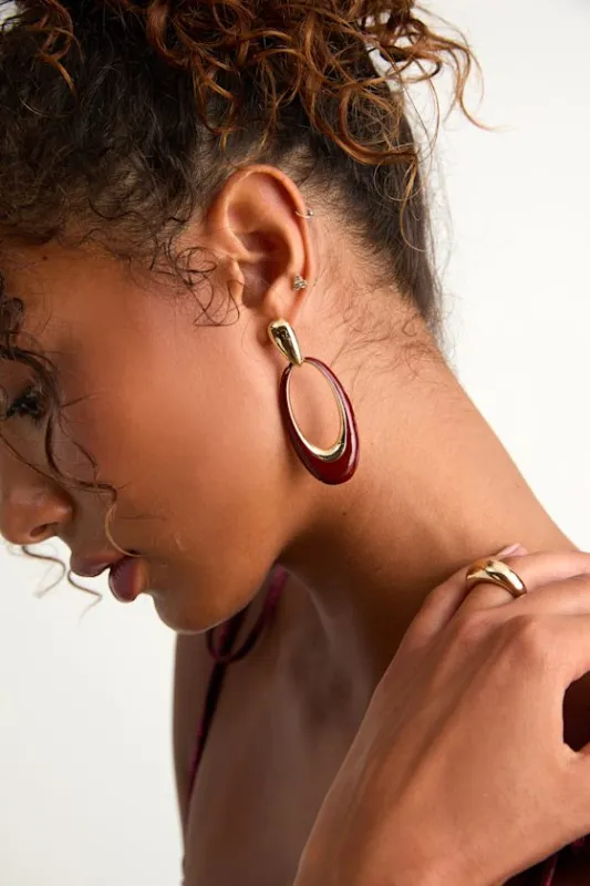 Bhumi Burgundy Enamel Oval Drop Earrings sold by Lulus