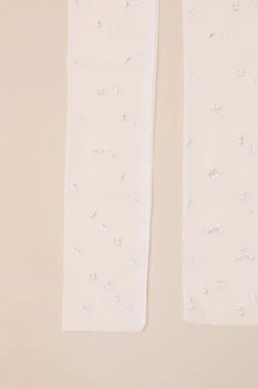 Danielli White Sheer Mesh Pearl Fingerless Gloves sold by Lulus