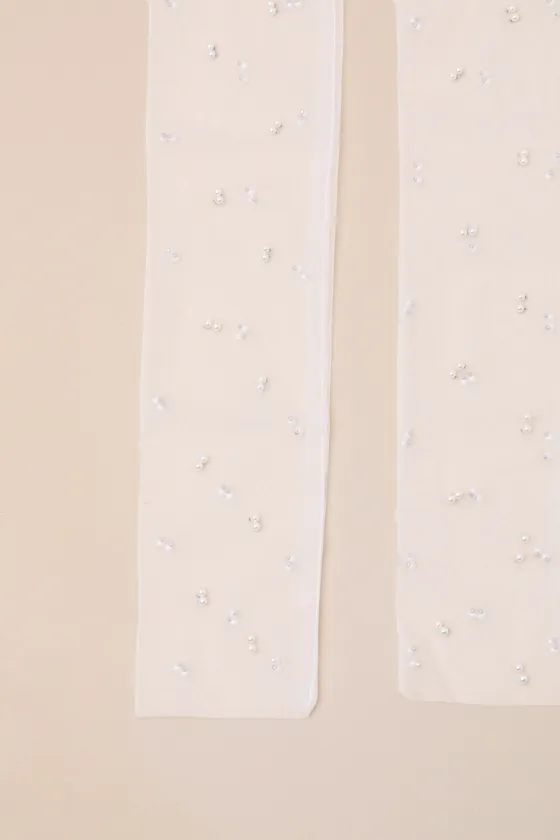 Danielli White Sheer Mesh Pearl Fingerless Gloves sold by Lulus