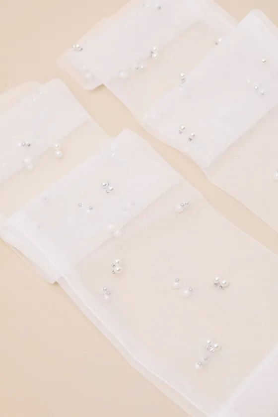 Danielli White Sheer Mesh Pearl Fingerless Gloves sold by Lulus product image thumbnail 2