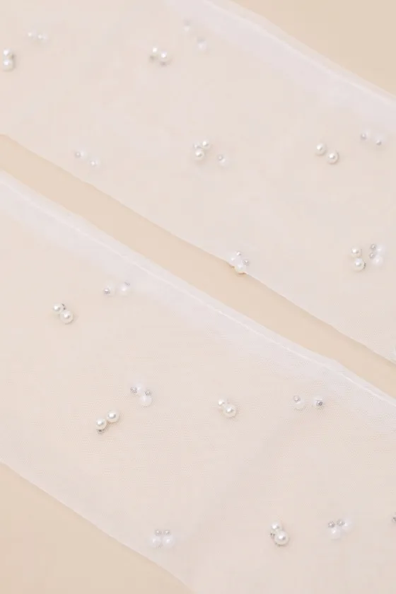 Danielli White Sheer Mesh Pearl Fingerless Gloves sold by Lulus product image thumbnail 3