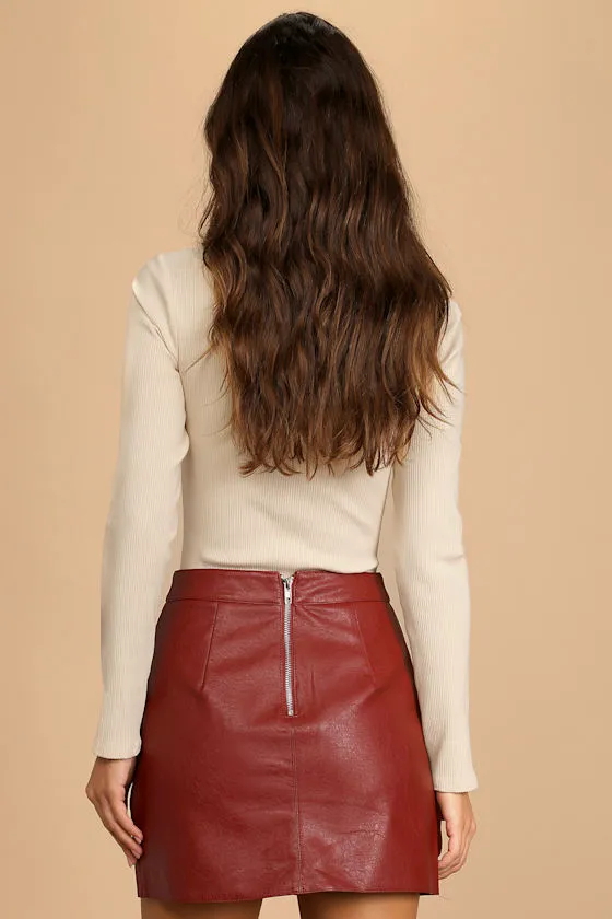 Harley Burgundy Vegan Leather Mini Skirt sold by Lulus product image thumbnail 3