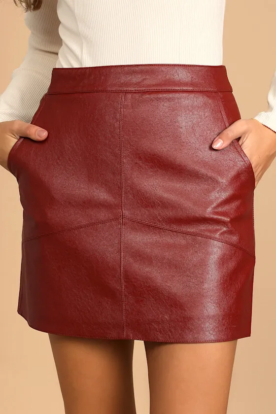 Harley Burgundy Vegan Leather Mini Skirt sold by Lulus product image thumbnail 4