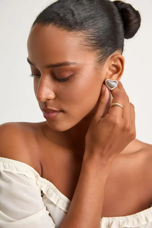 Lule Gold and Silver Heart Stud Earrings sold by Lulus