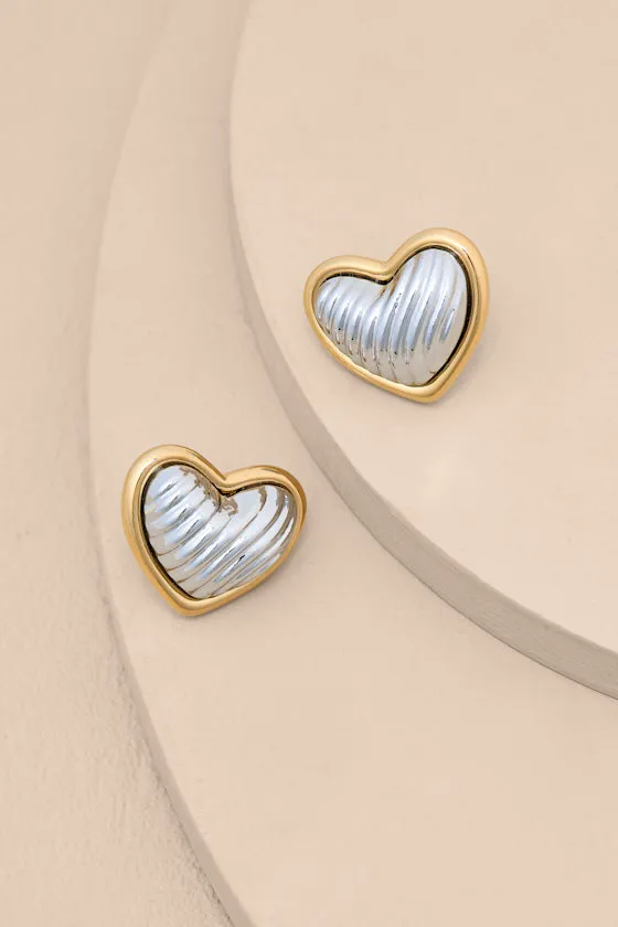 Lule Gold and Silver Heart Stud Earrings sold by Lulus product image thumbnail 4