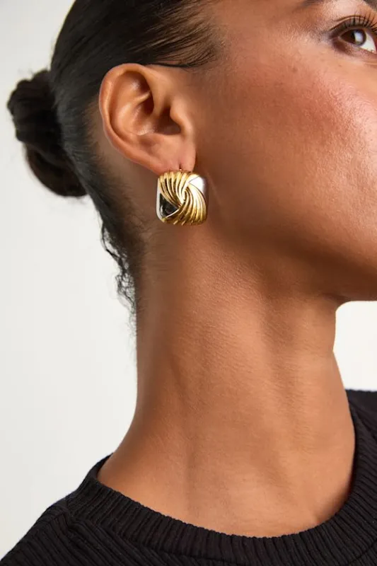 Chessie Silver and Gold Square Stud Earrings sold by Lulus