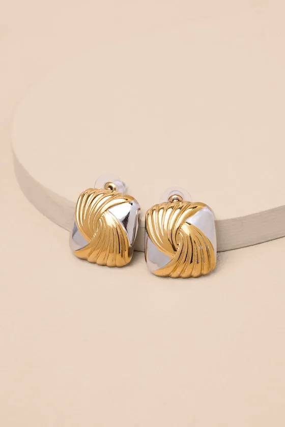 Chessie Silver and Gold Square Stud Earrings sold by Lulus product image thumbnail 2