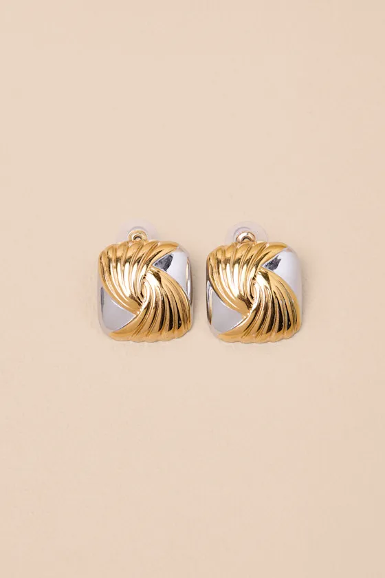 Chessie Silver and Gold Square Stud Earrings sold by Lulus product image thumbnail 4