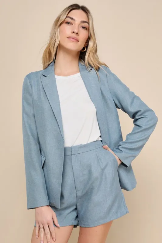 Elevated Theme Slate Blue High-Rise Shorts sold by Lulus