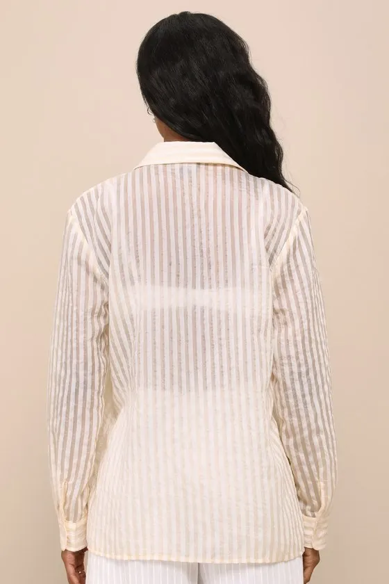 Everyday Choice Ivory and Beige Striped Burnout Button-Up Top sold by Lulus product image thumbnail 2