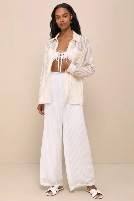 Everyday Choice Ivory and Beige Striped Burnout Button-Up Top sold by Lulus product image thumbnail 3