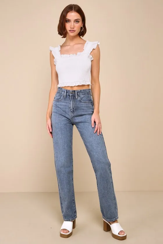 Sweetly Flirtatious Ivory Smocked Ruffled Crop Top sold by Lulus product image thumbnail 3