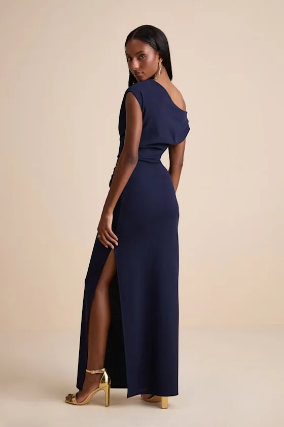 Janine Navy Asymmetrical Maxi Dress sold by Lulus product image thumbnail 3