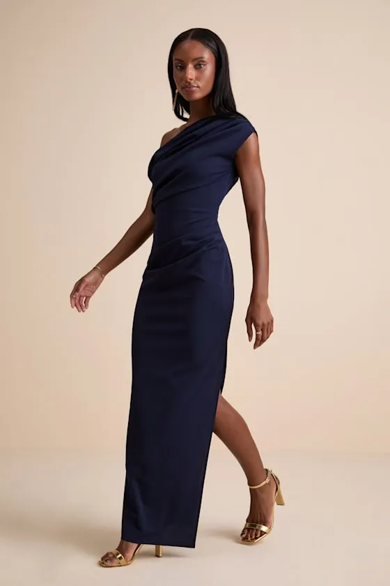 Janine Navy Asymmetrical Maxi Dress sold by Lulus product image thumbnail 4