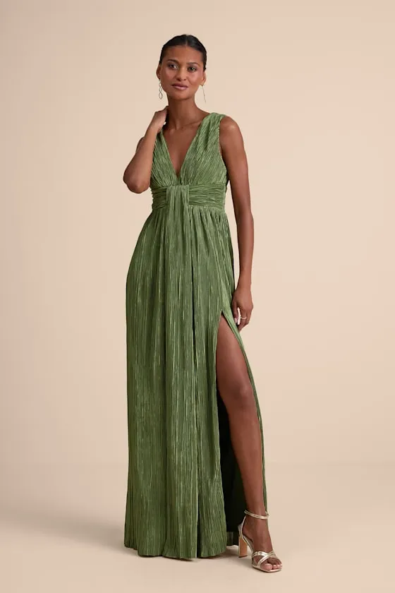 Melitta Olive Green Plisse Sash Maxi Dress sold by Lulus