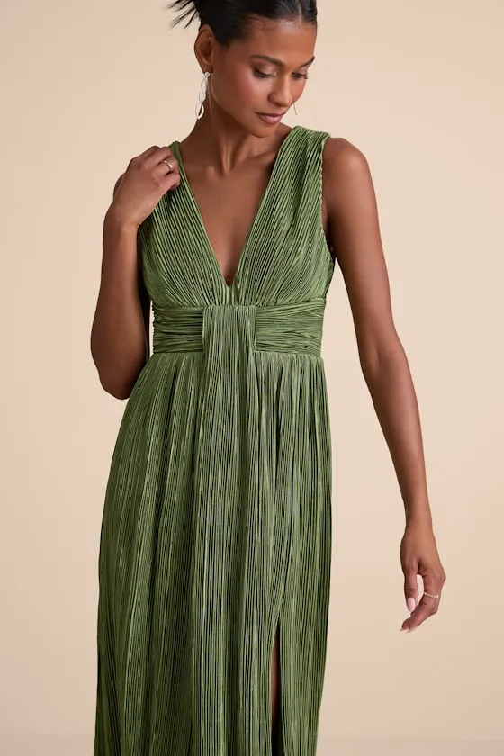 Melitta Olive Green Plisse Sash Maxi Dress sold by Lulus product image thumbnail 2