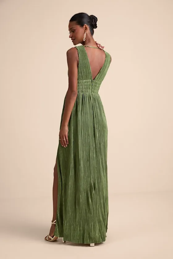 Melitta Olive Green Plisse Sash Maxi Dress sold by Lulus product image thumbnail 3