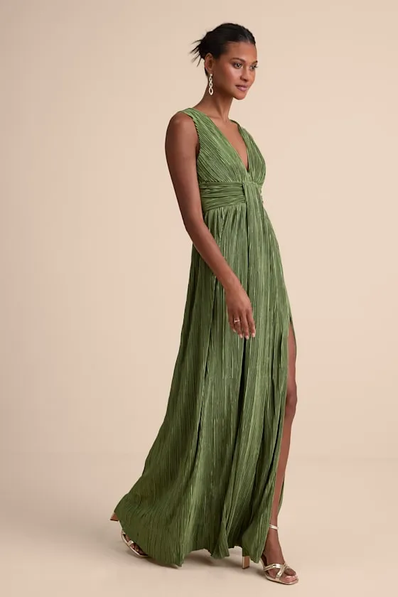 Melitta Olive Green Plisse Sash Maxi Dress sold by Lulus product image thumbnail 4