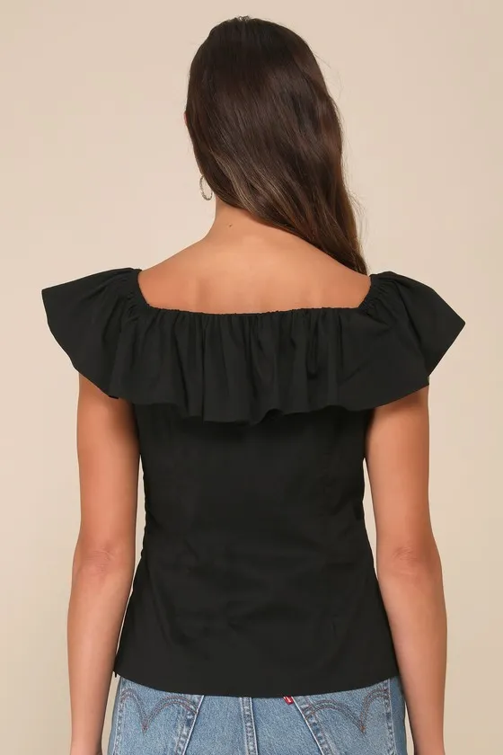 Incredibly Gorgeous Black Ruffled Lace-Up Flutter Sleeve Top sold by Lulus product image thumbnail 3