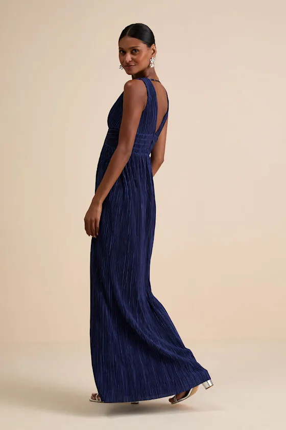 Melitta Navy Blue Plisse Sash Maxi Dress sold by Lulus product image thumbnail 3
