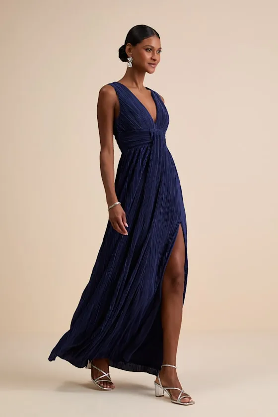 Melitta Navy Blue Plisse Sash Maxi Dress sold by Lulus product image thumbnail 4