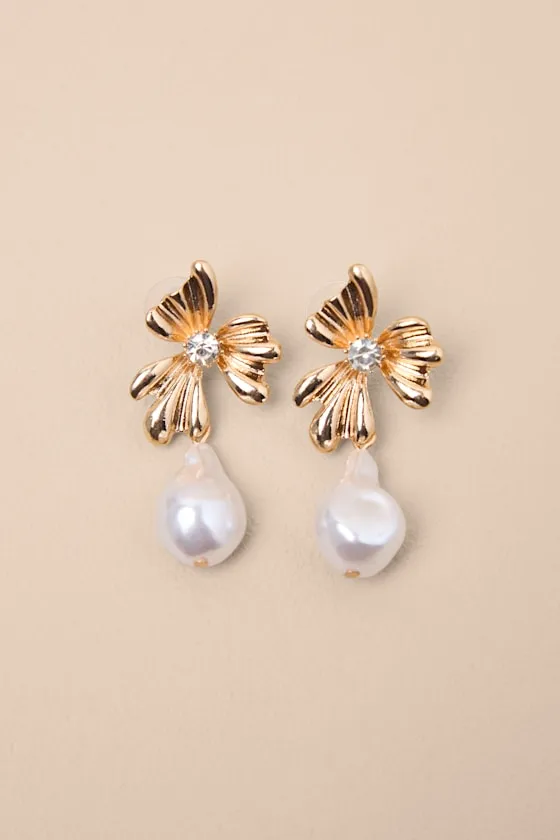 Tirana Gold Pearl Flower Drop Earrings sold by Lulus product image thumbnail 4