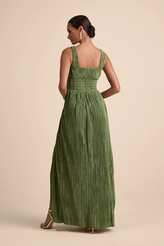 Ameena Olive Green Plisse Square Neck Sash Maxi Dress sold by Lulus product image thumbnail 3